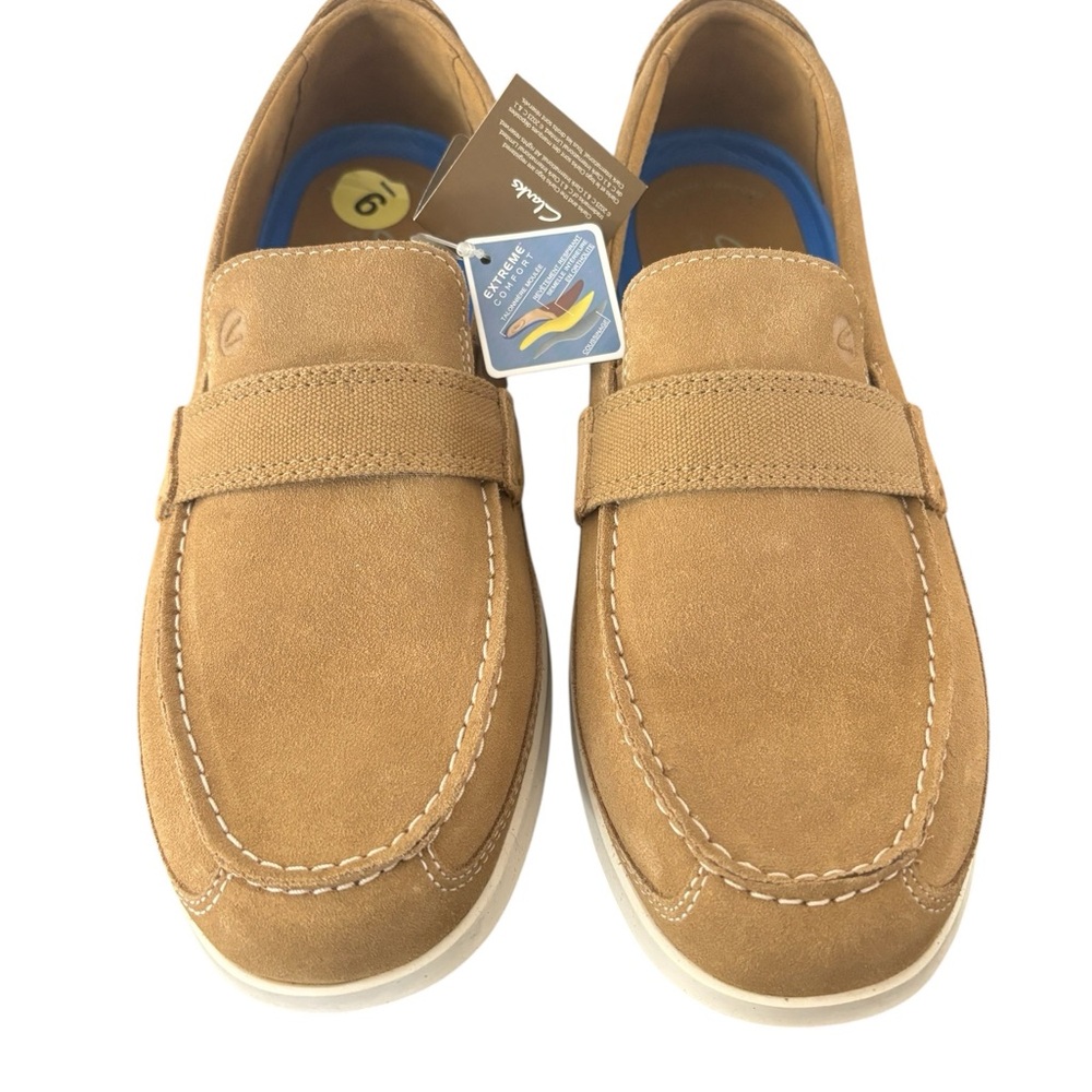 Clark’s Loafers Mens Flexway Band Beige Suede Casual Shoes Size 9 NWT